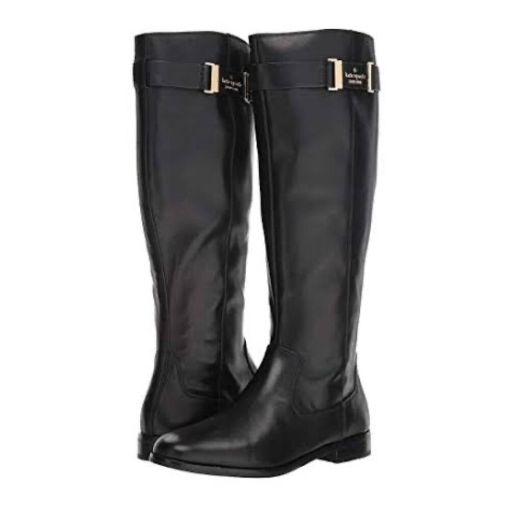 KATE SPADE Ronnie Black Leather Knee High Boots Size 6 1/2